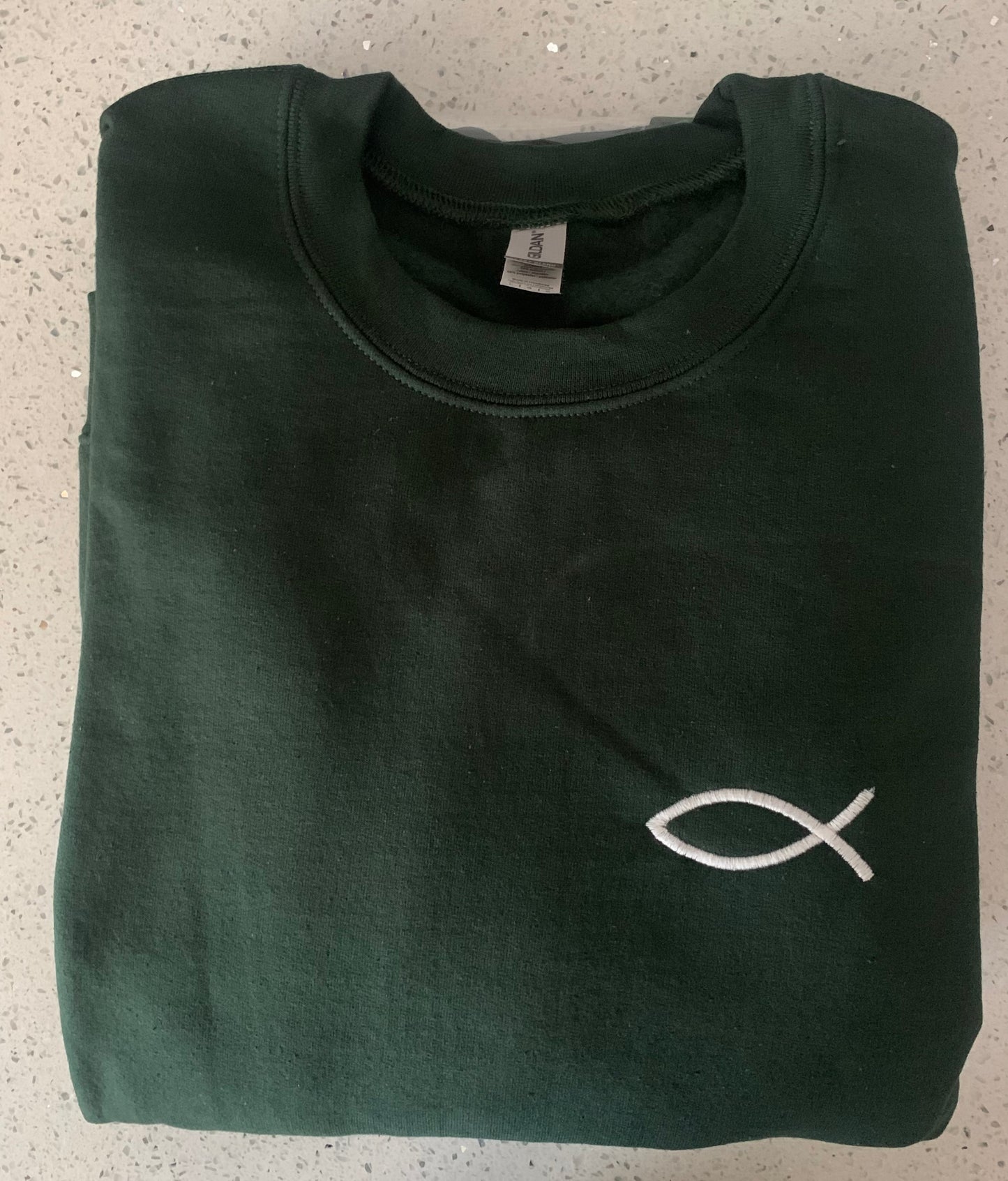 Symbol Fish  Crewneck Sweatshirt Embroidered